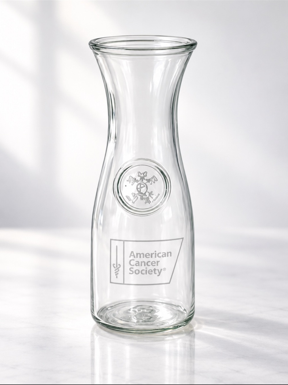 Anchor Hocking American Cancer Society Etched Glass Carafe Vase Vintage